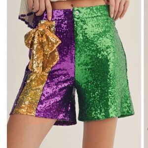 Mardi Gras Sequin High Waist Shorts with bow NWT XL